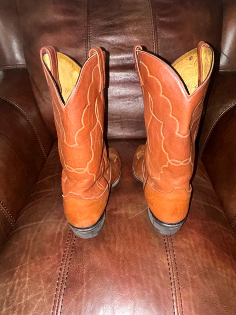 Tony Lama Chestnut Brown Leather Western Cowboy Boots - Picture 3 of 6